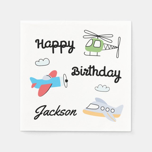 Time flies Airplane Helicopter Birthday Any Age Napkins (Front)