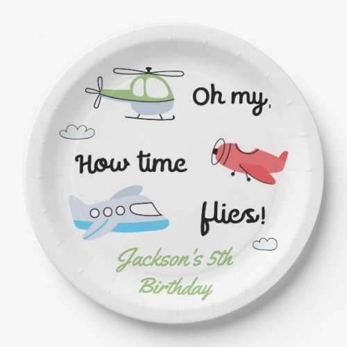 Time flies Airplane Helicopter Birthday Any Age Paper Plates