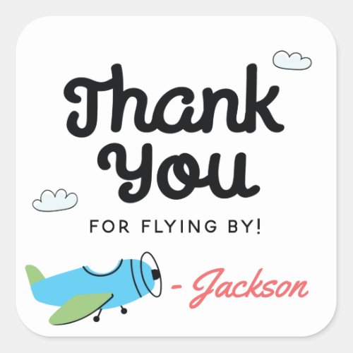 Time flies Airplane Helicopter Birthday Thank You Square Sticker