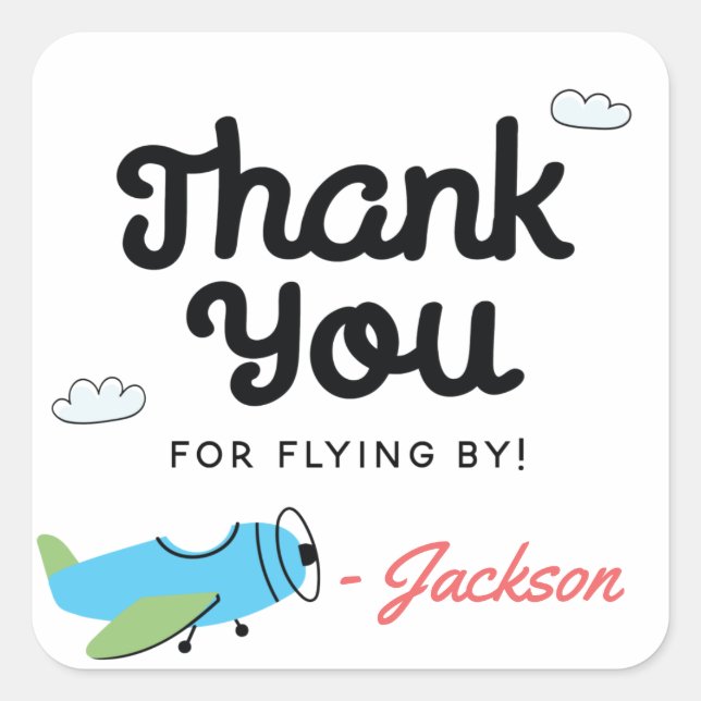 Time flies Airplane Helicopter Birthday Thank You Square Sticker (Front)