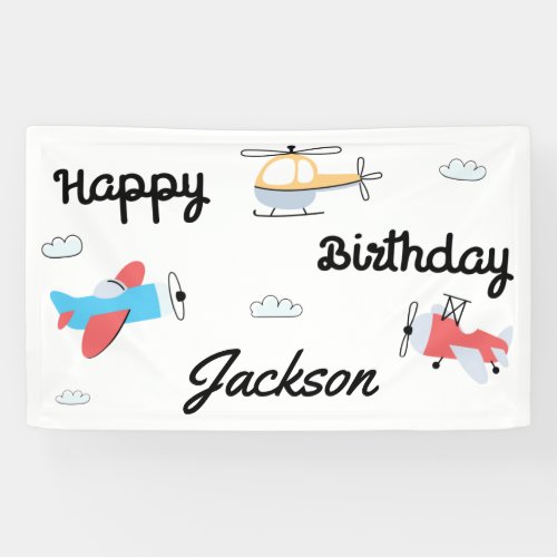 Time flies Airplane Helicopter Happy Birthday Banner