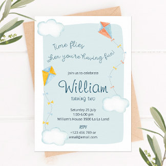 Time flies, Birthday invitation with kite