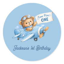 Time Flies BLUE Airplane Teddy Bear 1st Birthday