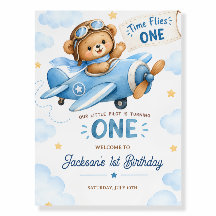 Time Flies BLUE Airplane Teddy Bear 1st Birthday