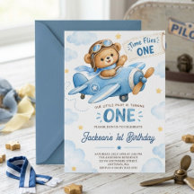 Time Flies BLUE Airplane Teddy Bear 1st Birthday