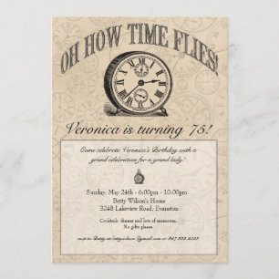 Time Flies Clock Invitation - Vintage