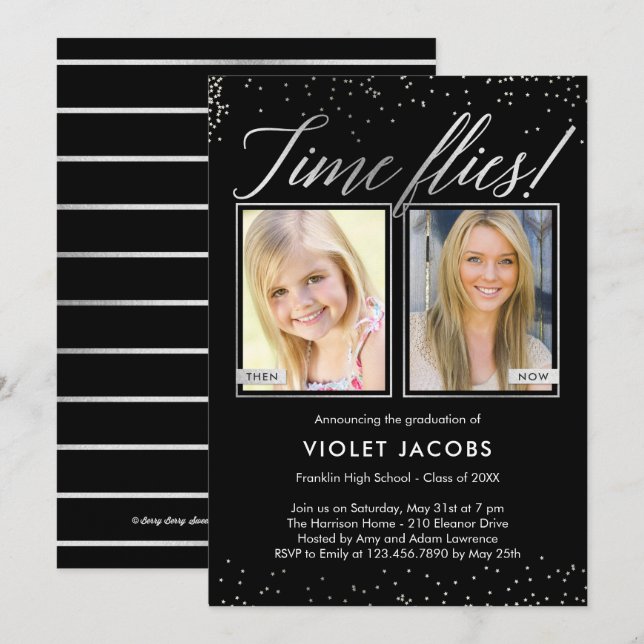 Time Flies EDITABLE COLOR Graduation Invitation (Front/Back)