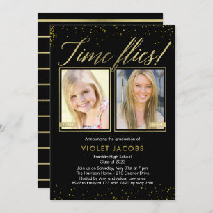 Time Flies EDITABLE COLOR Graduation Invitation