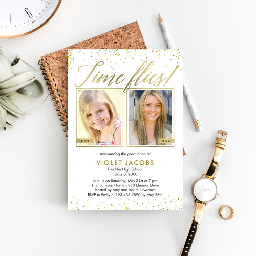 Time Flies EDITABLE COLOR Graduation Invitation