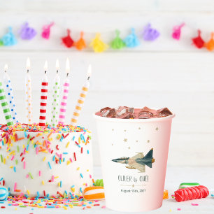 Time Flies Fighter Jet Airplane Boy First Birthday Paper Cups