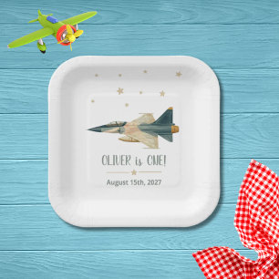Time Flies Fighter Jet Airplane Boy First Birthday Paper Plates