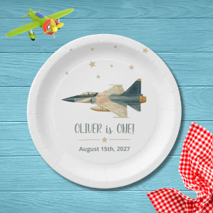 Time Flies Fighter Jet Airplane Boy First Birthday Paper Plates