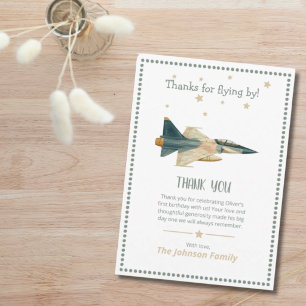 Time Flies fighter jet Airplane Boy First Birthday Thank You Card