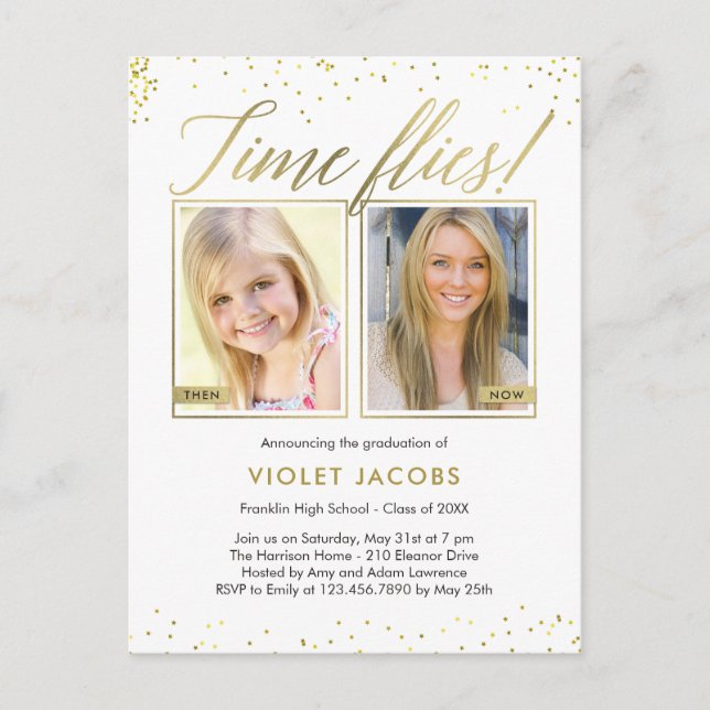 Time Flies Graduation Announcement Postcard (Front)