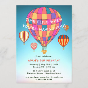 Time Flies Hotair Balloons Birthday Invitation