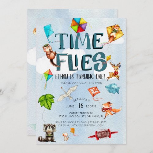 Time Flies  Kite Themed 1st Birthday Party Invitation