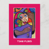Time Flies On Bright Pink  - Time Pieces Postcard