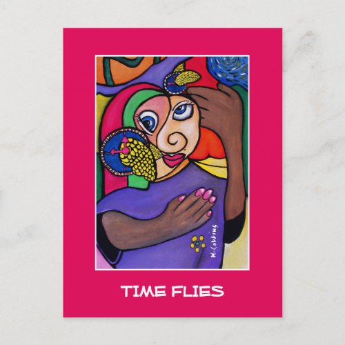 Time Flies On Bright Pink  - Time Pieces Postcard