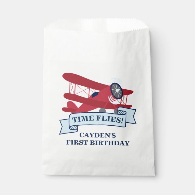 Time Flies Red Airplane Birthday Favor Bag (Front)