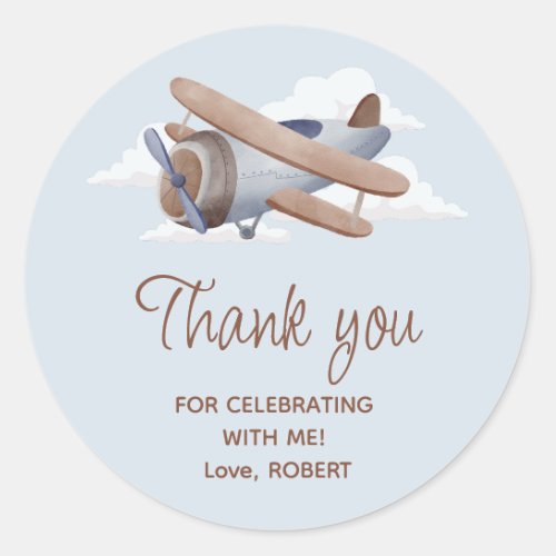 Time Flies Vintage Travel Blue Airplane Classic Round Sticker