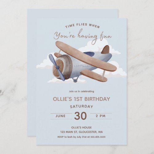 Time Flies Vintage Travel First Birthday  Invitation