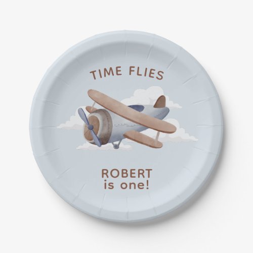 Time Flies Vintage Travel First Birthday Paper Plates