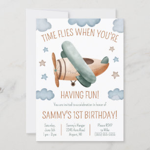 Time Flies When You're Having Fun Biplane Birthday Invitation