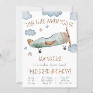 Time Flies When You're Having Fun Plane Birthday Invitation