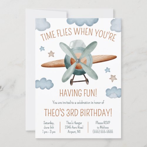 Time Flies When Youre Having Fun Plane Birthday Invitation