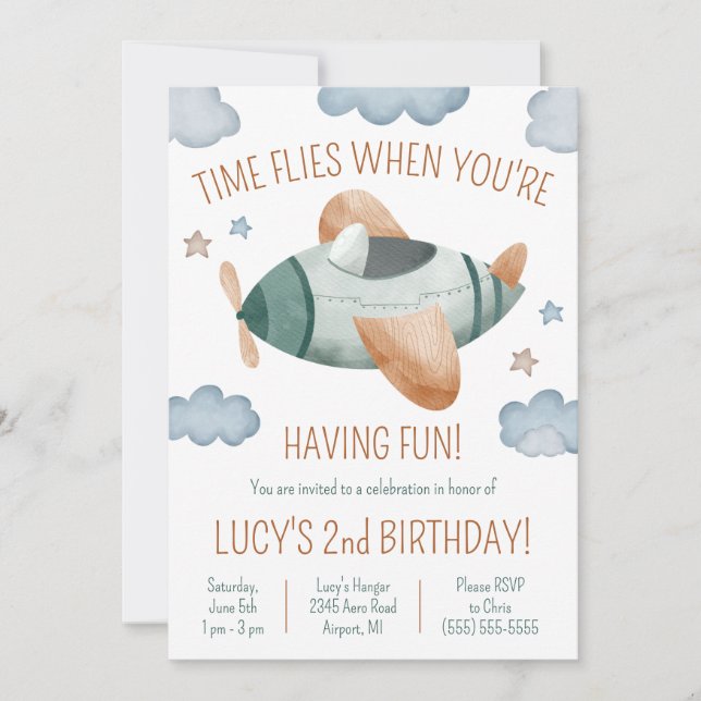 Time Flies When You're Having Fun Plane Birthday Invitation (Front)