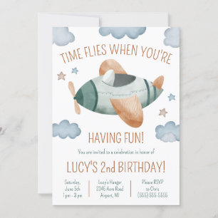 Time Flies When You're Having Fun Plane Birthday Invitation