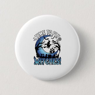Time Fly Witches Halloween Flying Witch Crescent M Button