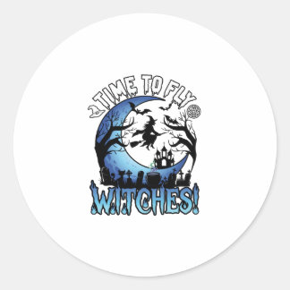 Time Fly Witches Halloween Flying Witch Crescent M Classic Round Sticker
