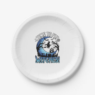 Time Fly Witches Halloween Flying Witch Crescent M Paper Plates