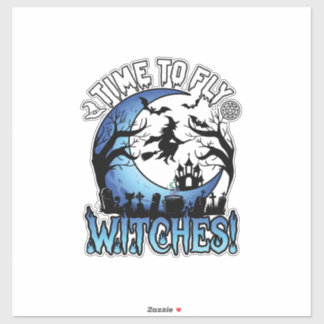 Time Fly Witches Halloween Flying Witch Crescent M Sticker
