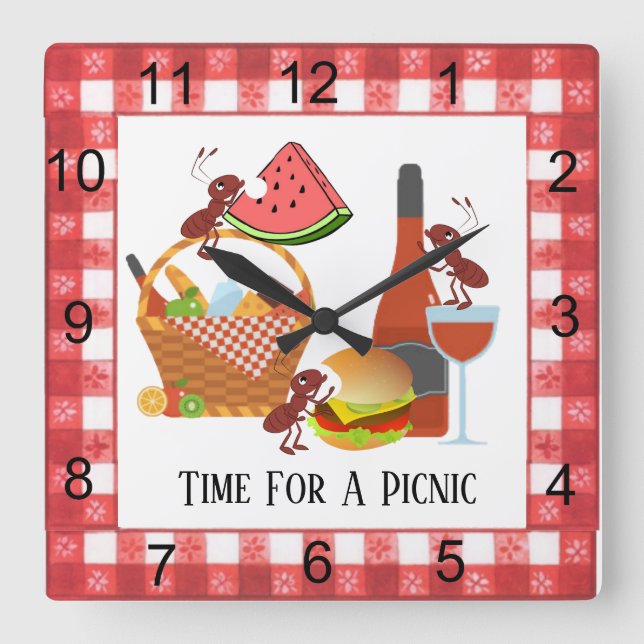 Time For A Picnic Square Acrylic Wall Clock (Front)