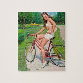 Time For A Ride - Retro Pin-up Girl Jigsaw Puzzle by PinUpGallery at Zazzle