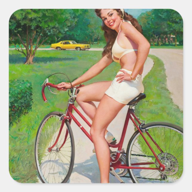 Time for a Ride - Retro Pin-up Girl Square Sticker (Front)