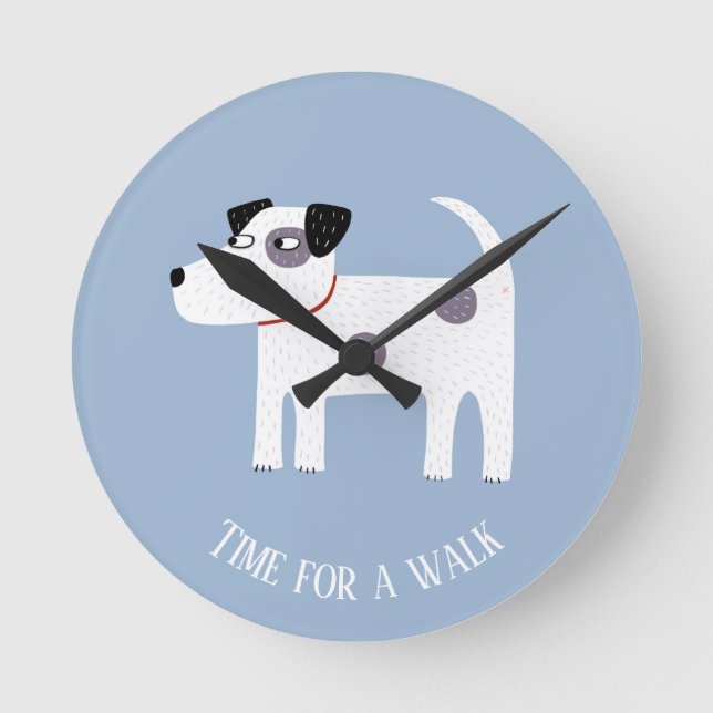 Time For A Walk Jack Russell Terrier Dog  Round Clock (Front)
