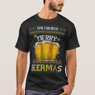 Time For Beer Merry Beermas Funny Christmas Beer L T-Shirt