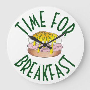 Time for Breakfast Eggs Benedict Kitchen Foodie Large Clock