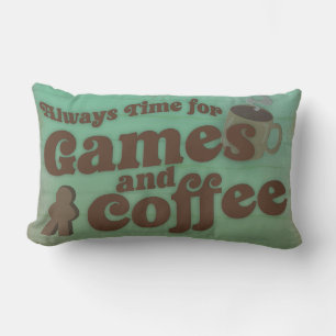Time for Coffee and Games Fun Vintage Art Design Lumbar Pillow