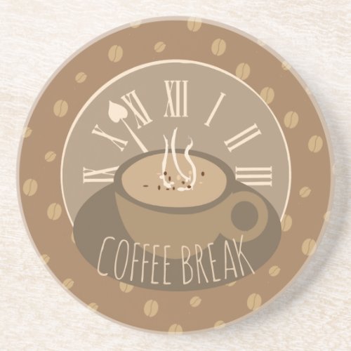Time for Coffee Break Clock and Beans Coaster