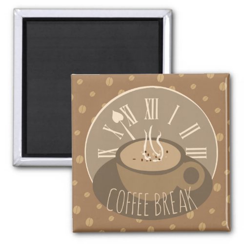 Time for Coffee Break Clock and Beans Magnet