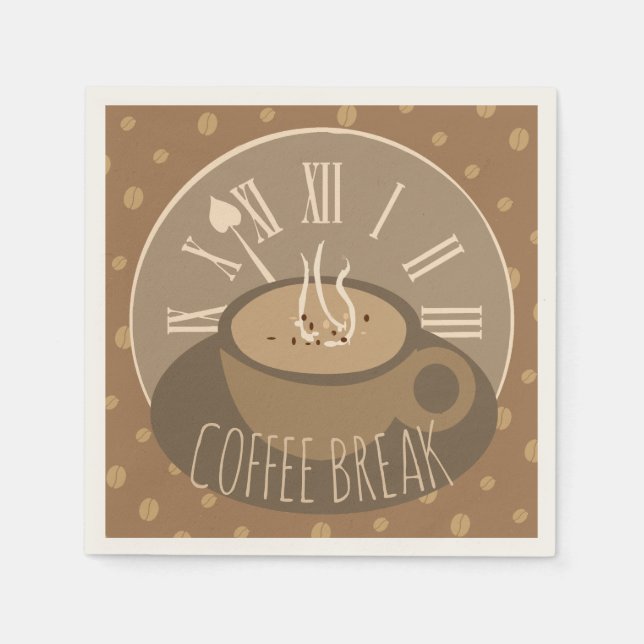 Time for Coffee Break Clock and Beans Napkins (Front)