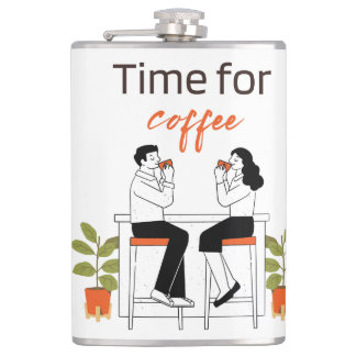 Time for Coffee Cute Couple Illustratio Mug, 15 oz Flask