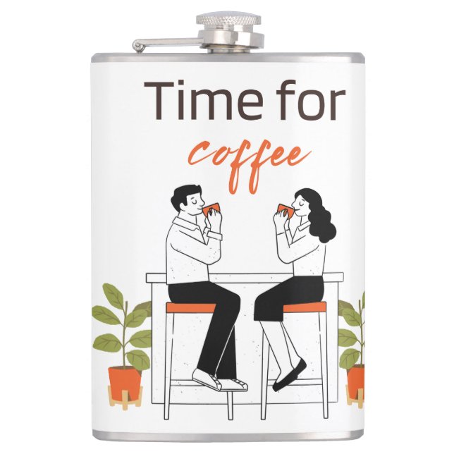 Time for Coffee Cute Couple Illustratio Mug, 15 oz Flask (Front)
