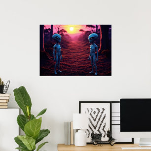 Time For Friends AI Alien Art Poster