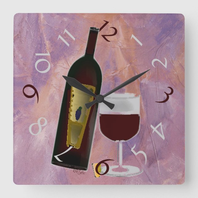 Time for Glass of Wine Square Wall Clock (Front)