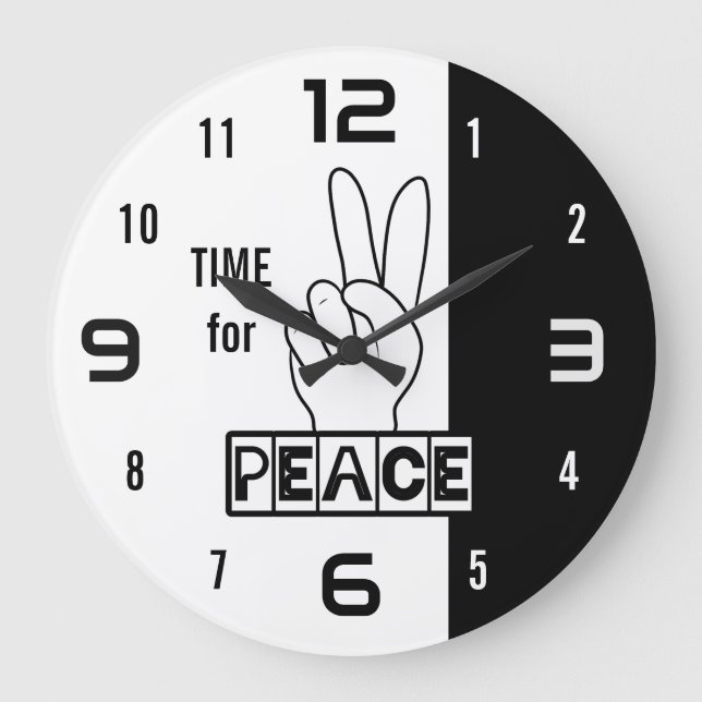 Time for Peace – Black & White Hand Design Large Clock (Front)
